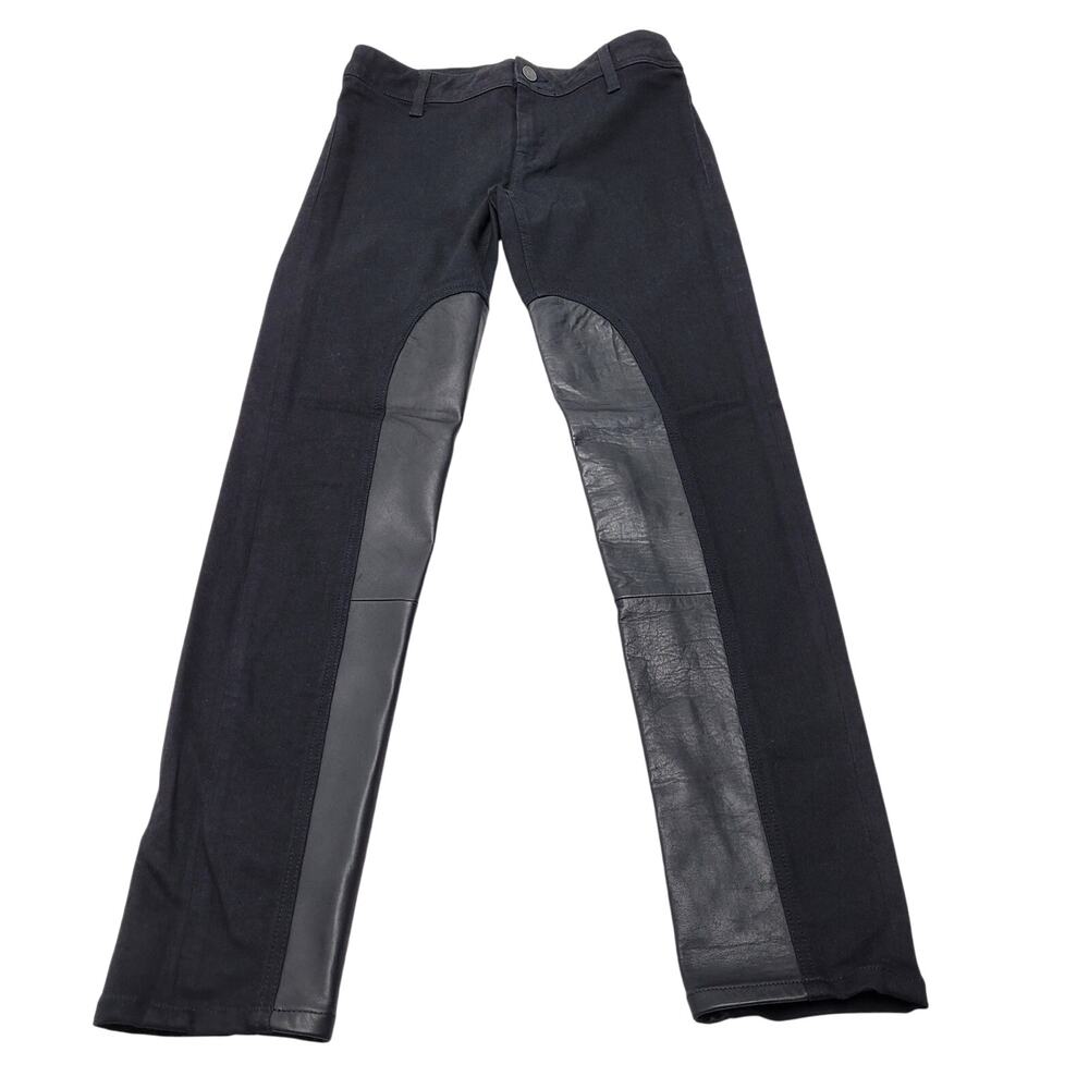 Burberry Brit black leather panel skinny jeans equestrian moto - Picture 2 of 10